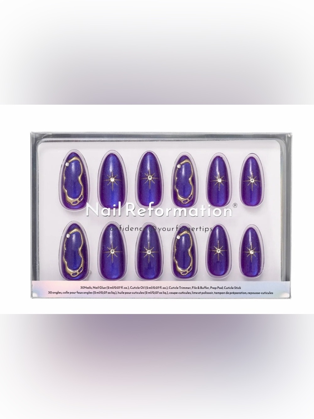 Nail Reformation Halloween Medium Almond Press-On Nails PURPLE STARBURST NIB